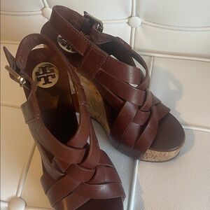 Tory Burch Rich Brown Leather Wedges